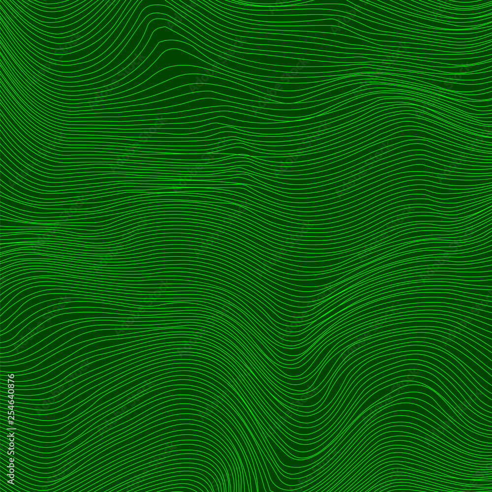 Green Wave Stripe Background. Grunge Line Textured Pattern