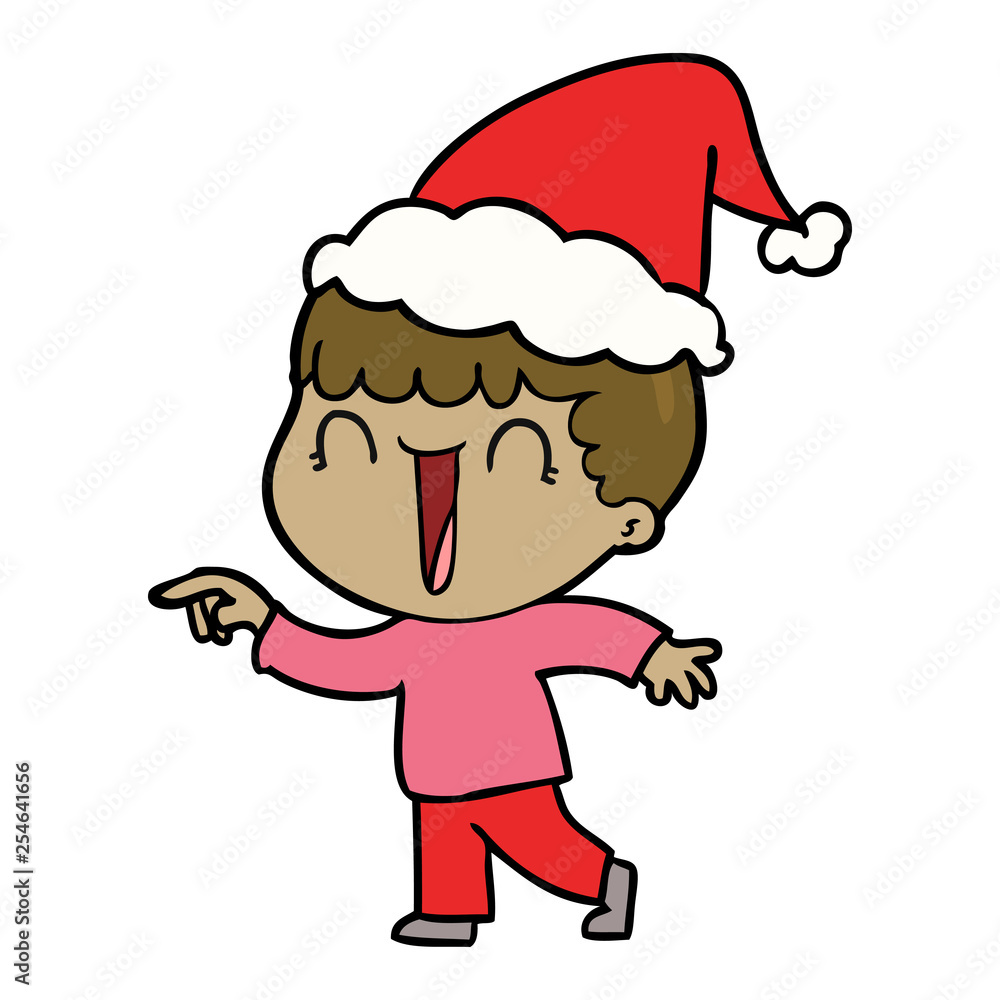 laughing line drawing of a man pointing wearing santa hat laughing line drawing of a man pointing wearing santa hat