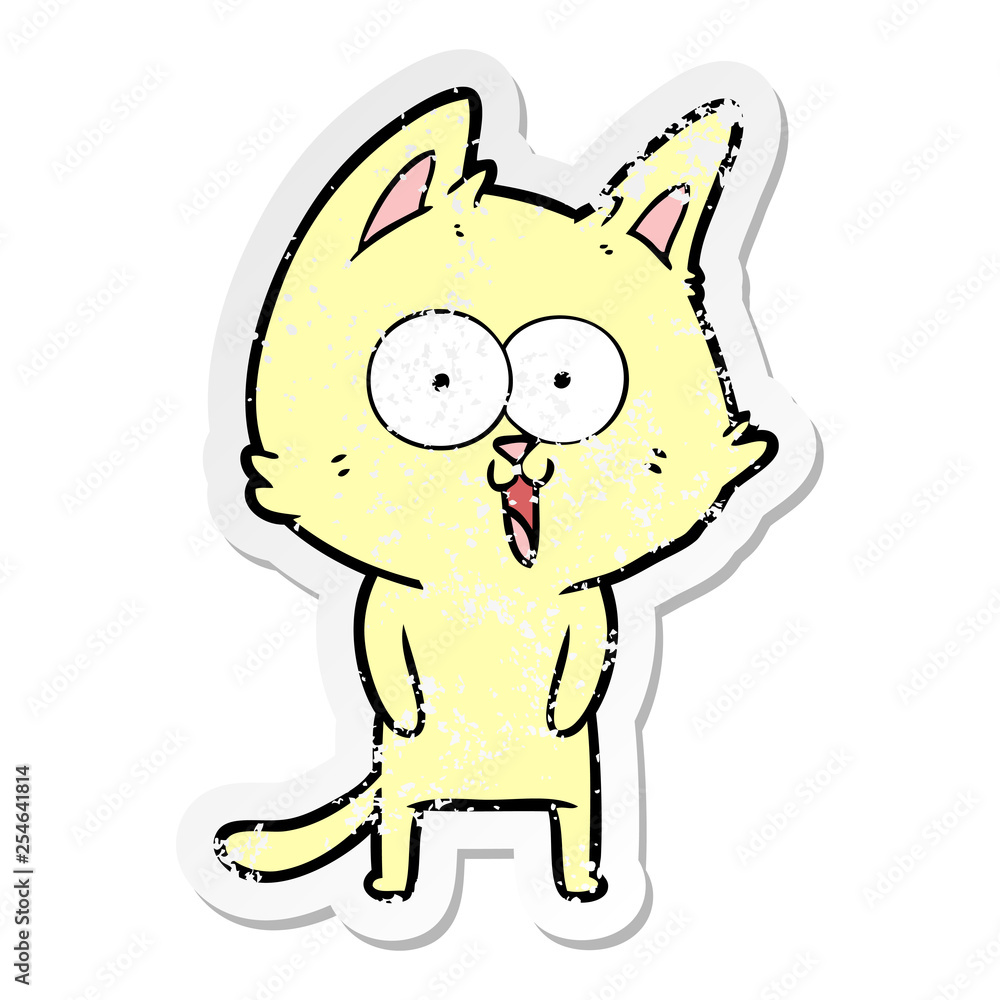 distressed sticker of a funny cartoon cat distressed sticker of a funny cartoon cat