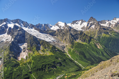 Closeup mountains scenes in national park Dombai, Caucasus, Russia