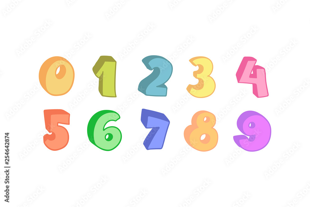 Vector hand drawn 3D line art numbers set. Signs as sketched art, ouline font. Latin alphabet numbers from 1 to 0. Isolated without background. Funny text for birthday party, creative numeric text.