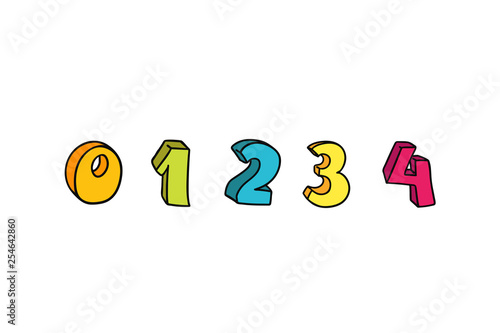 Vector hand drawn 3D line art numbers set. Signs as sketched art, ouline font. Latin alphabet numbers from 1 to 0. Isolated without background. Funny text for birthday party, creative numeric text.