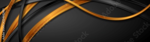 Black and golden glossy waves abstract banner design
