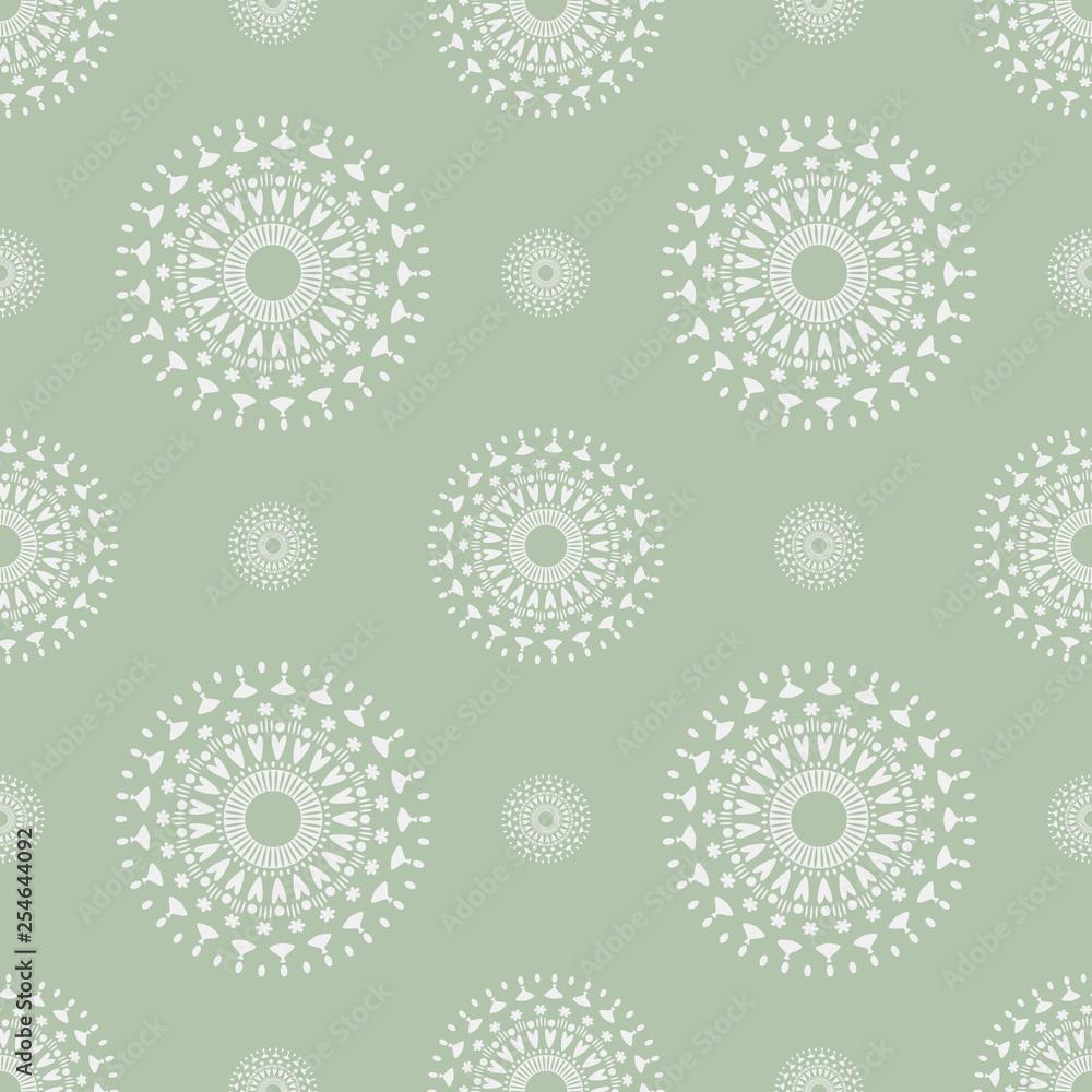 Seamless mandala pattern in cool shades on light green background.Asian style. Backdrop for manufacturing,textile or book covers, clothes,wallpapers, print, gift wrap, scrapbooking.Vector illustration Seamless mandala pattern in cool shades on light green background.Asian style. Backdrop for manufacturing,textile or book covers, clothes,wallpapers, print, gift wrap, scrapbooking.Vector illustration
