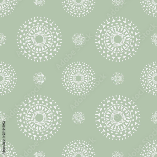 Seamless mandala pattern in cool shades on light green background.Asian style. Backdrop for manufacturing,textile or book covers, clothes,wallpapers, print, gift wrap, scrapbooking.Vector illustration