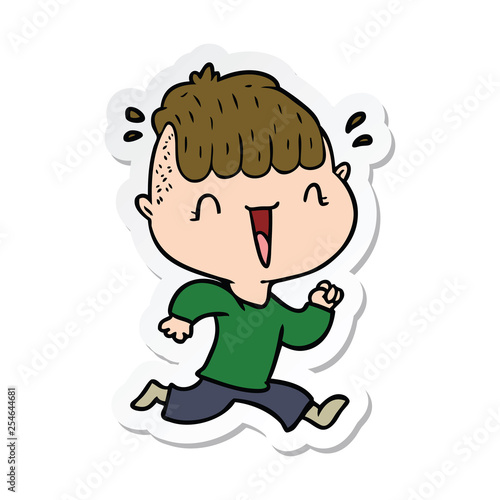 sticker of a cartoon happy boy surprised