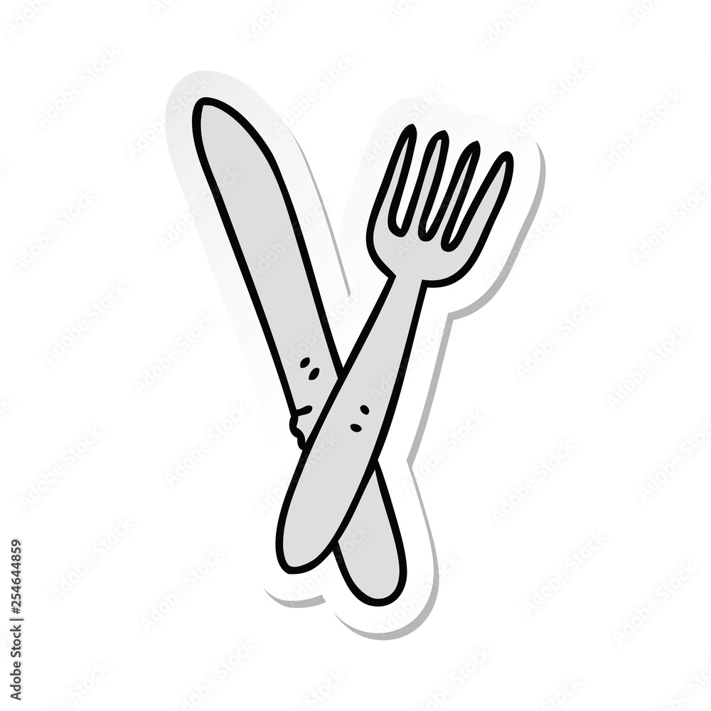 sticker of a quirky hand drawn cartoon cutlery sticker of a quirky hand drawn cartoon cutlery