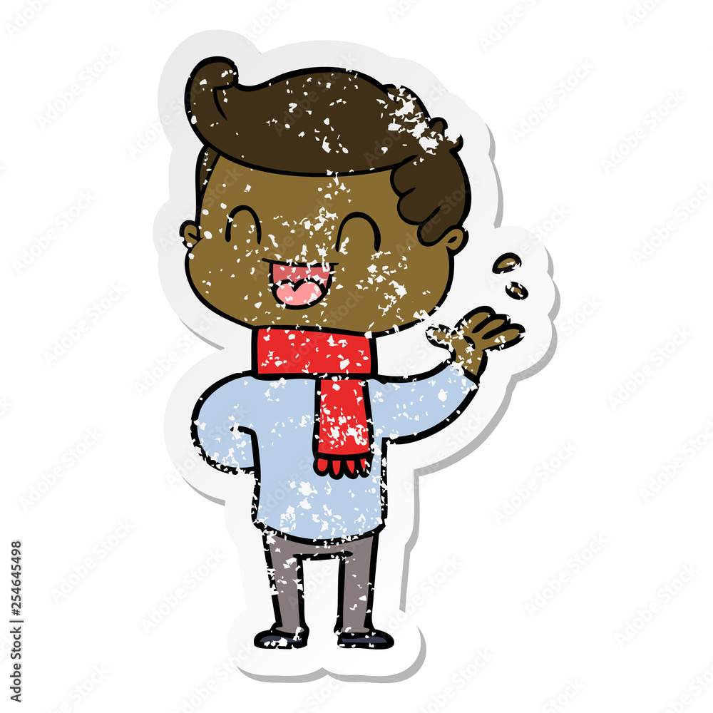 distressed sticker of a cartoon happy man distressed sticker of a cartoon happy man