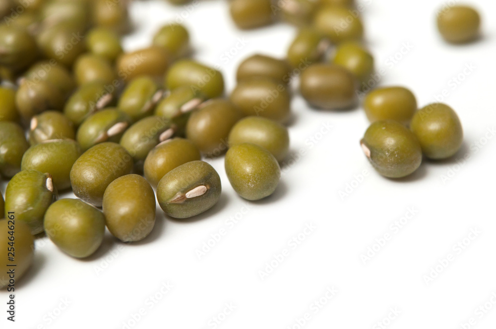 Closeup of mungo beans on white background Closeup of mungo beans on white background