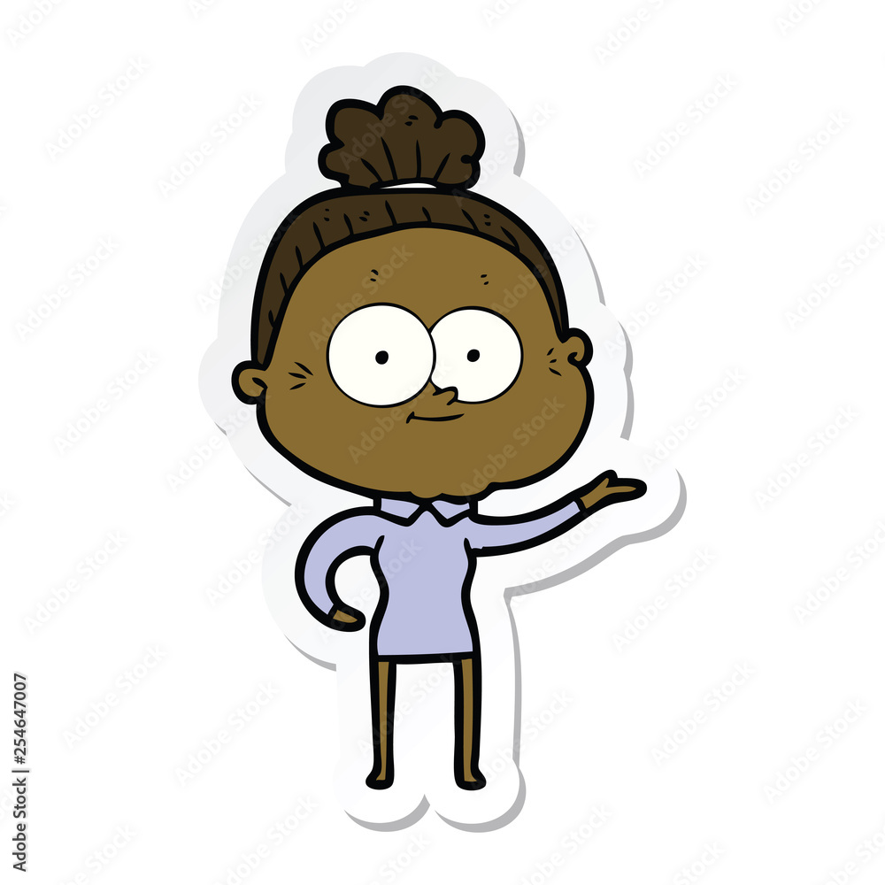 sticker of a cartoon happy old woman sticker of a cartoon happy old woman