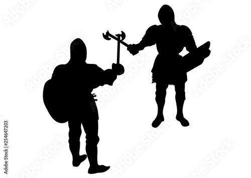 Man in old knightly clothes on white background