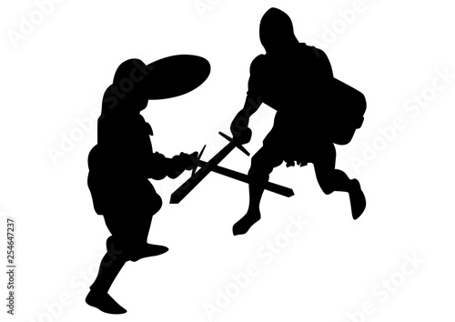 Man in old knightly clothes on white background