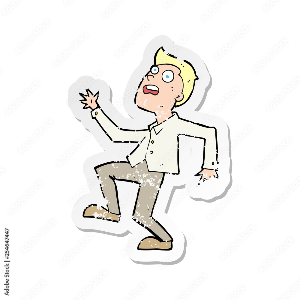 Fototapeta premium retro distressed sticker of a cartoon man panicking