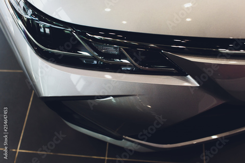 Close Up of a New Car Headlight. photo