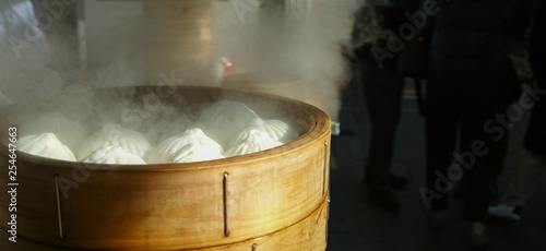 Steaming meat buns ready to eat