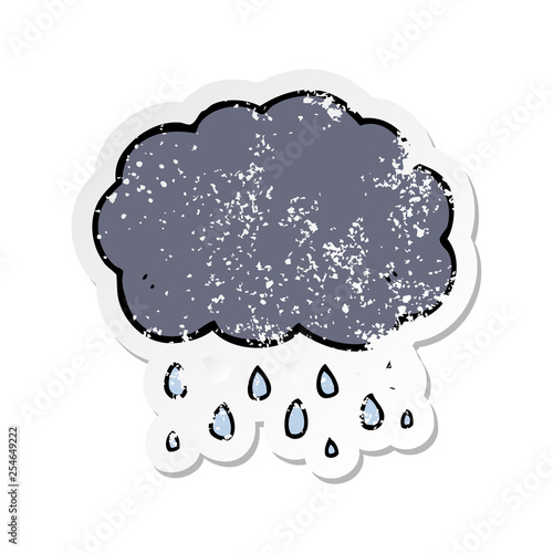 distressed sticker of a cartoon cloud raining