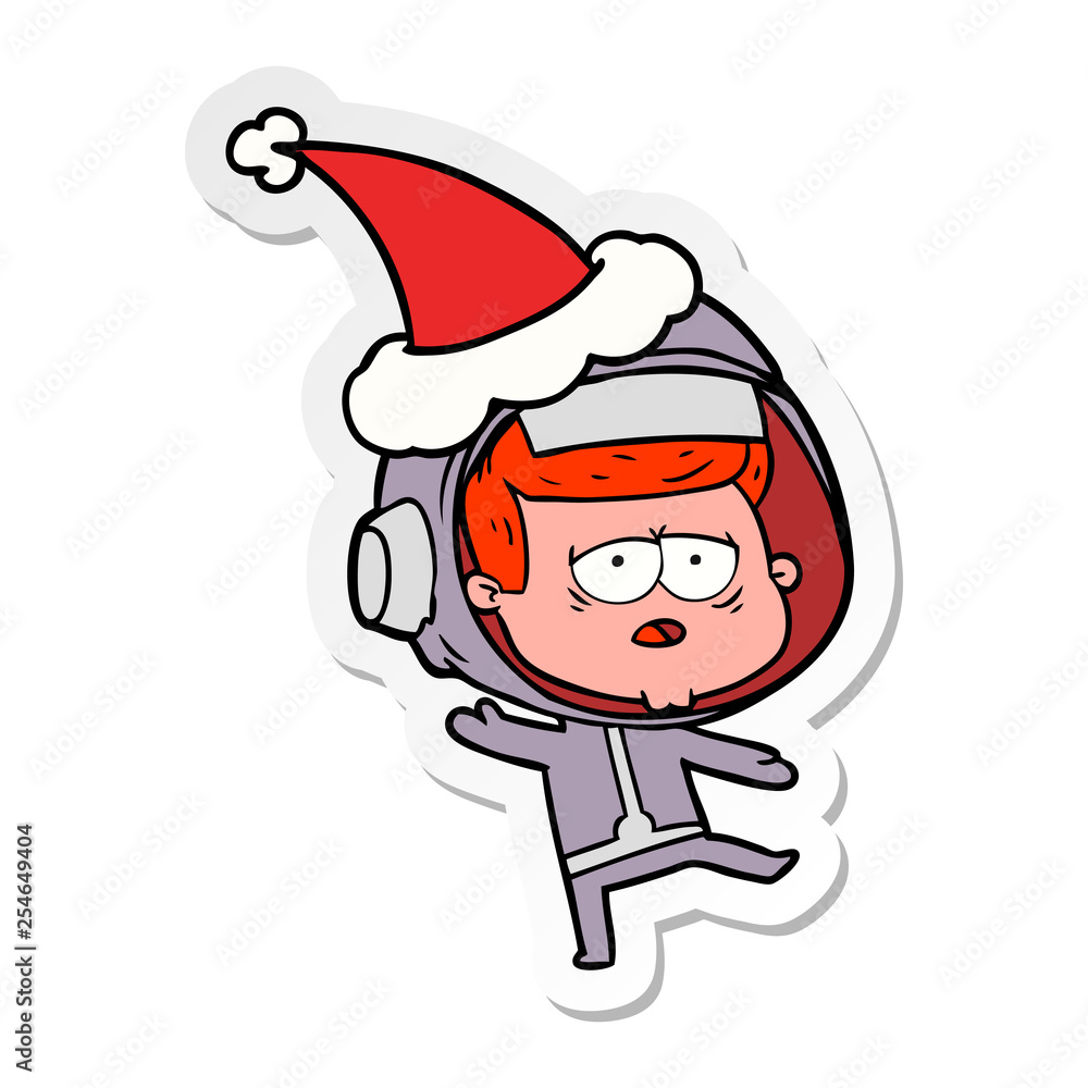 sticker cartoon of a tired astronaut wearing santa hat sticker cartoon of a tired astronaut wearing santa hat
