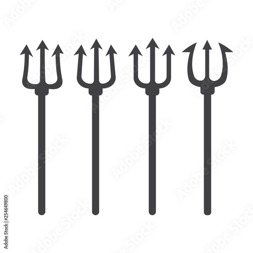 set of trident silhouette. Pitchfork devil set. Trident devil icon