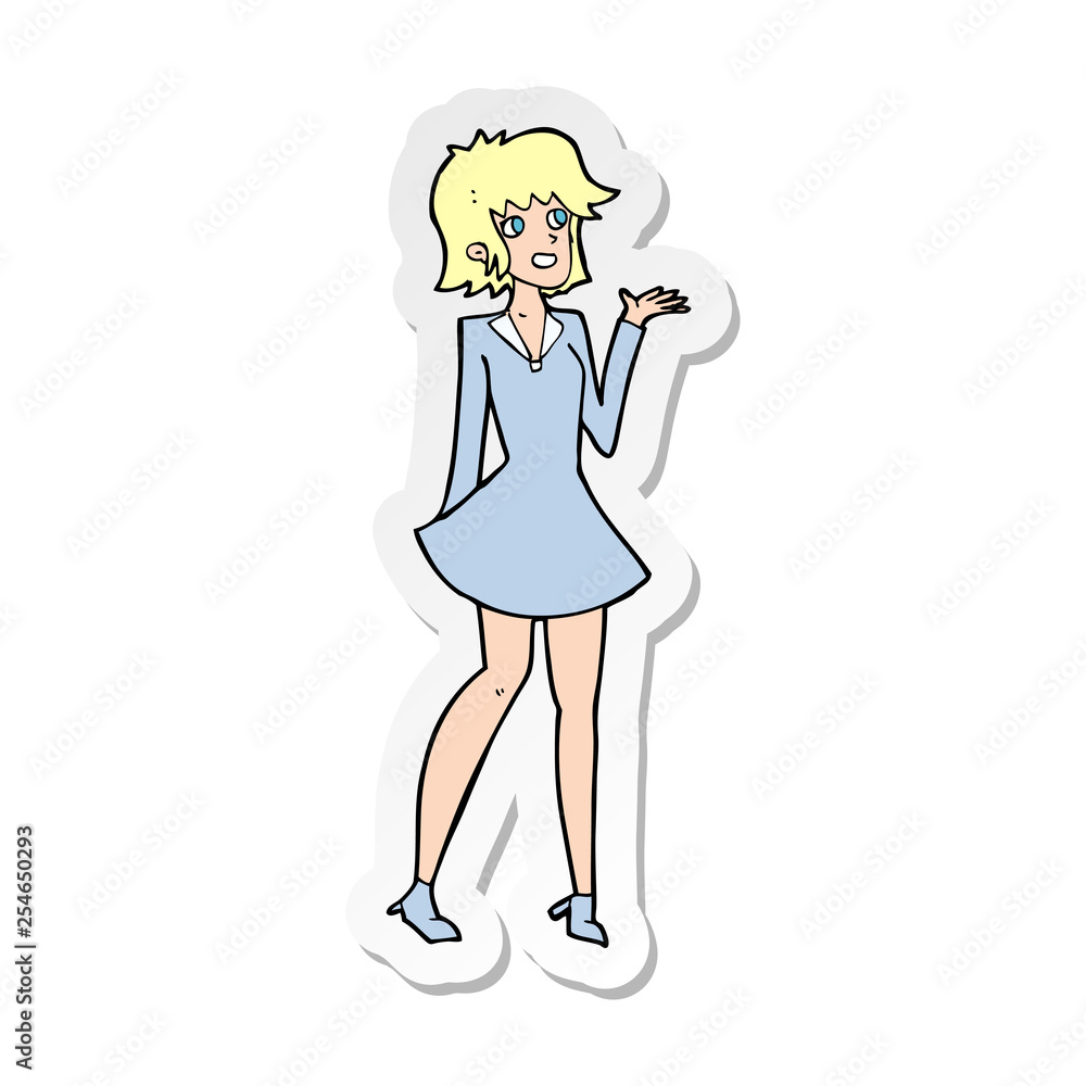 sticker of a cartoon pretty woman in dress sticker of a cartoon pretty woman in dress