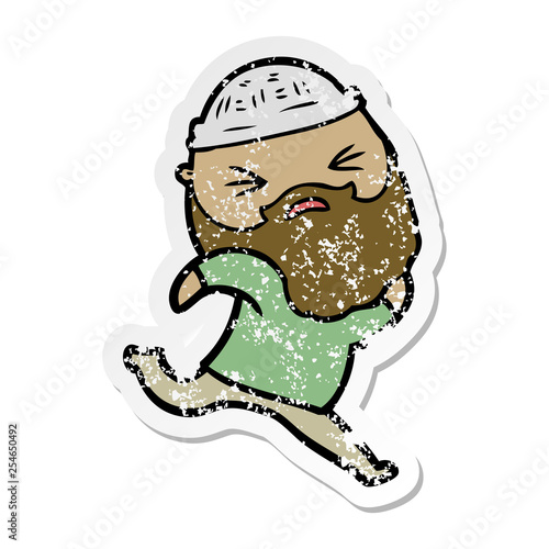 distressed sticker of a cartoon man with beard