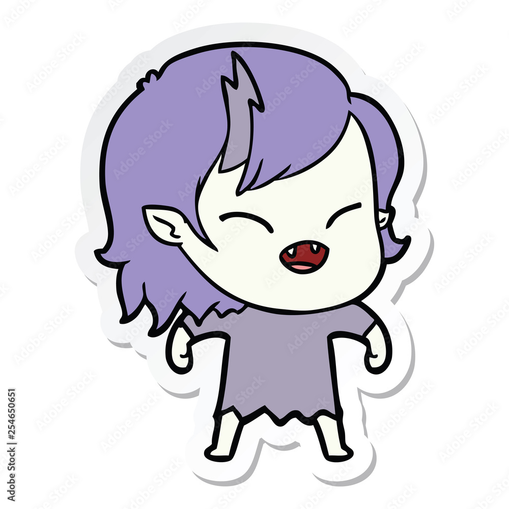 sticker of a cartoon laughing vampire girl sticker of a cartoon laughing vampire girl