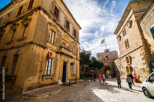 Mdina, Malta - November, 2018: beautiful view of ancient narrow medieval street town Mdina, Malta