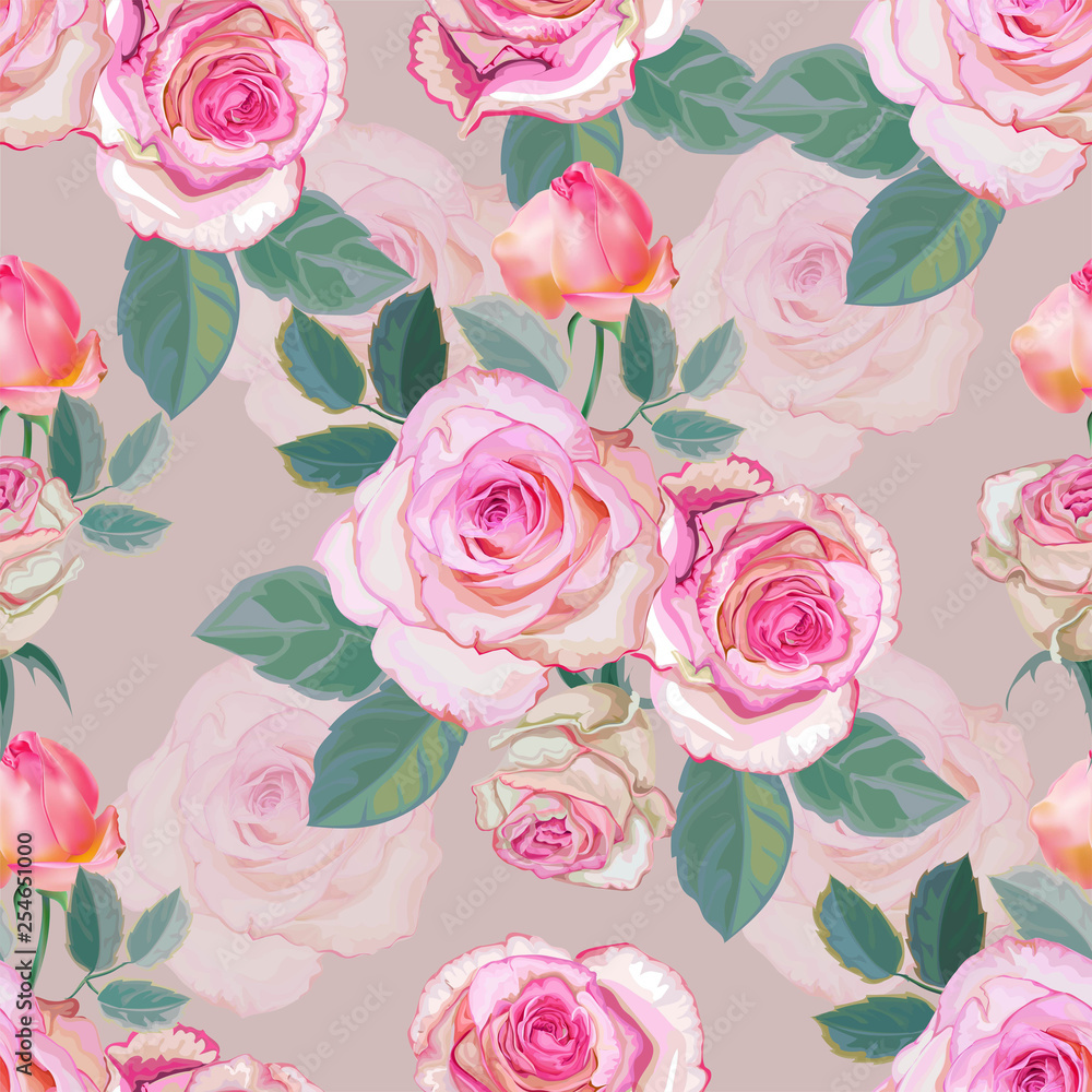 Pink rose seamless pattern -vector