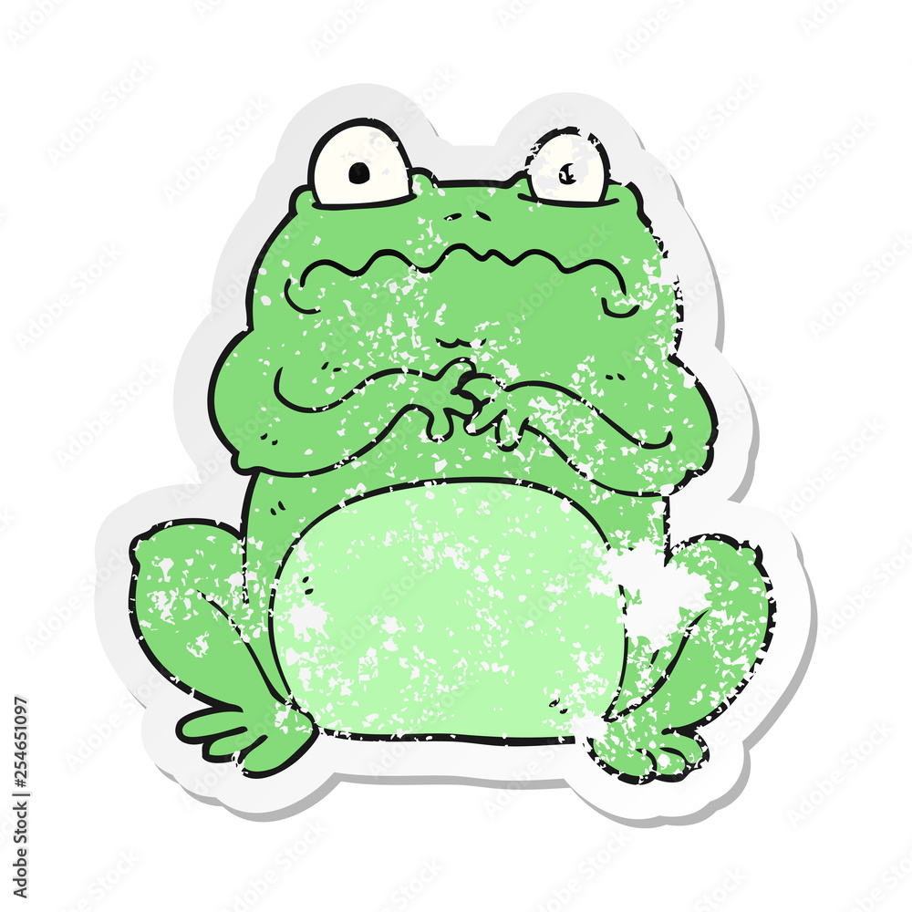 retro distressed sticker of a cartoon funny frog retro distressed sticker of a cartoon funny frog