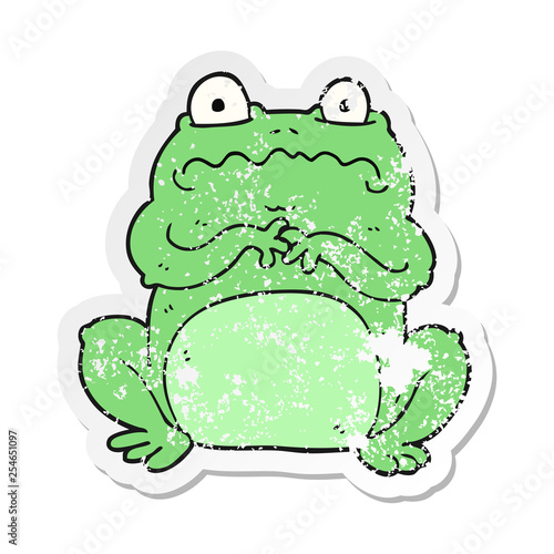 retro distressed sticker of a cartoon funny frog