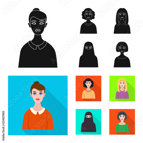 Vector design of hairstyle and profession  sign. Set of hairstyle and character  vector icon for stock.