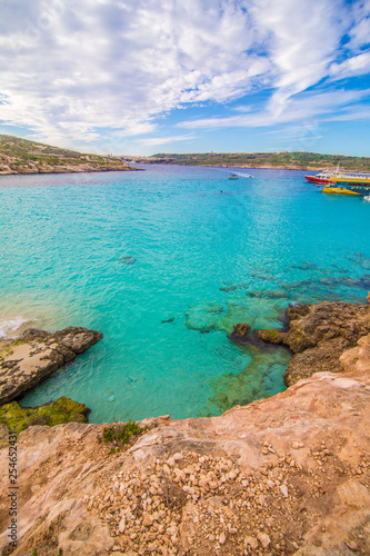 COMINO, MALTA - November, 2018: Holidays at Blue lagoon on island Comino at Malta