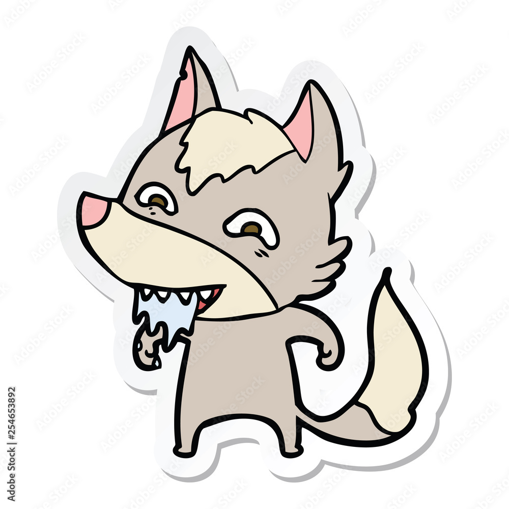 sticker of a cartoon hungry wolf sticker of a cartoon hungry wolf