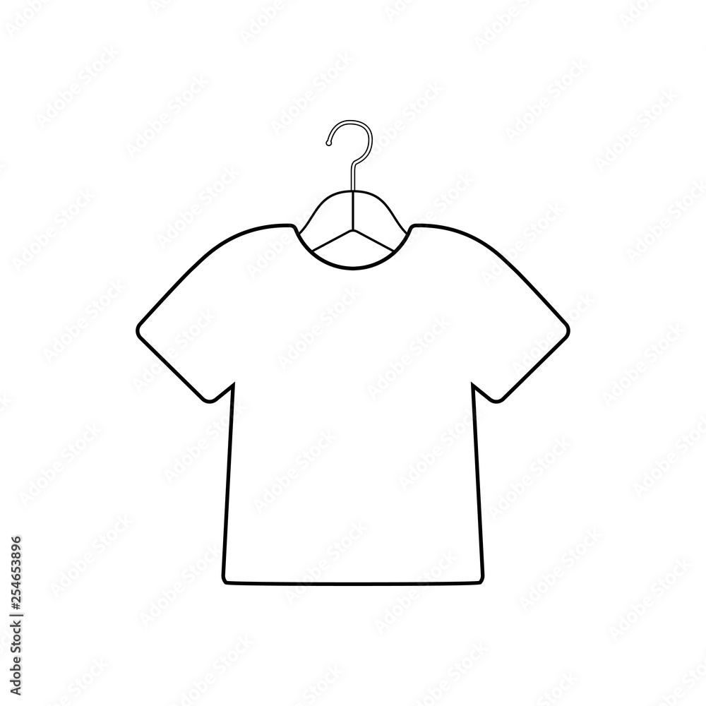 Icono plano lineal camiseta en percha en color negro Icono plano lineal camiseta en percha en color negro
