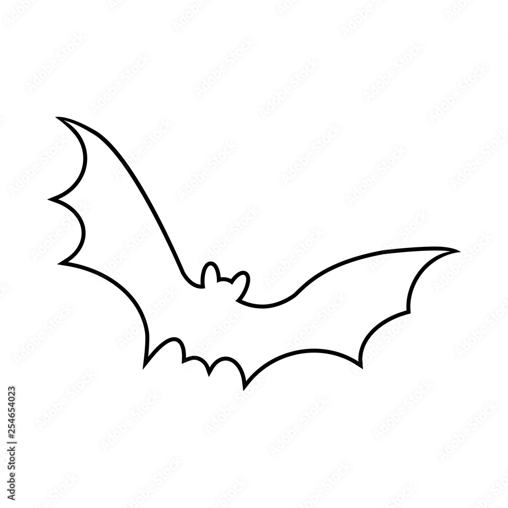 Icono plano lineal silueta de murciélago en color negro Icono plano lineal silueta de murciélago en color negro