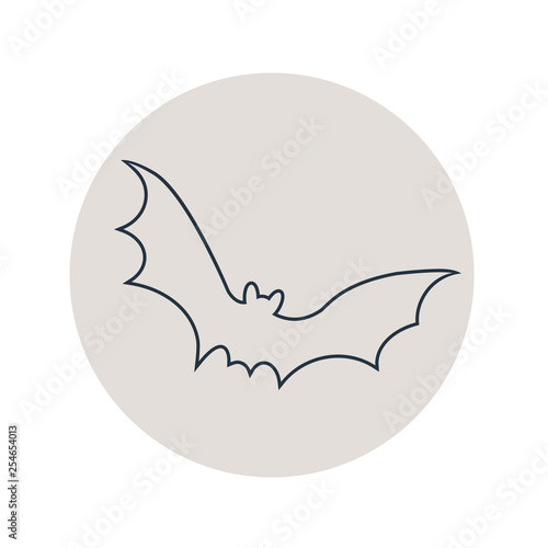 Icono plano lineal silueta de murciélago en círculo color gris