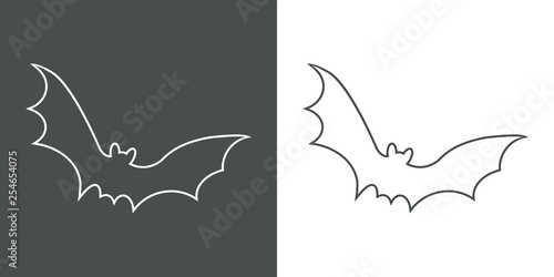 Icono plano lineal silueta de murciélago en gris y blanco