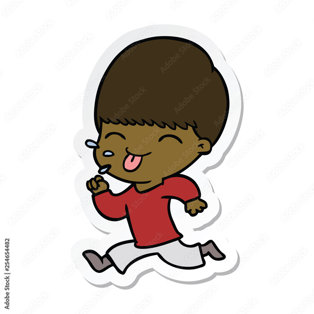 sticker of a cartoon boy sticking out tongue sticker of a cartoon boy sticking out tongue