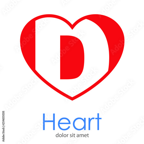 Logotipo letra D en color blanco en corazón color rojo