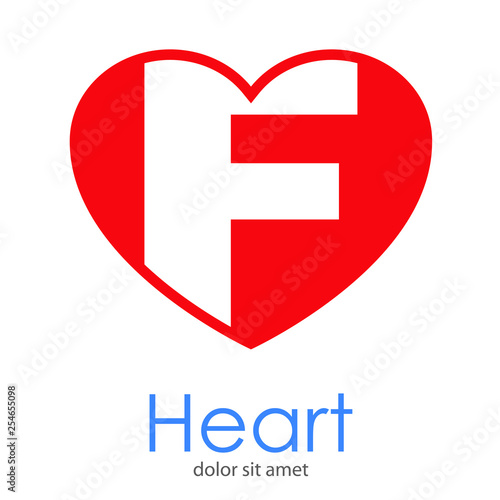 Logotipo letra F en color blanco en corazón color rojo