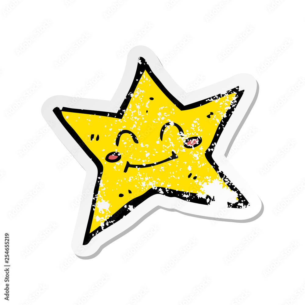 retro distressed sticker of a cartoon star character retro distressed sticker of a cartoon star character