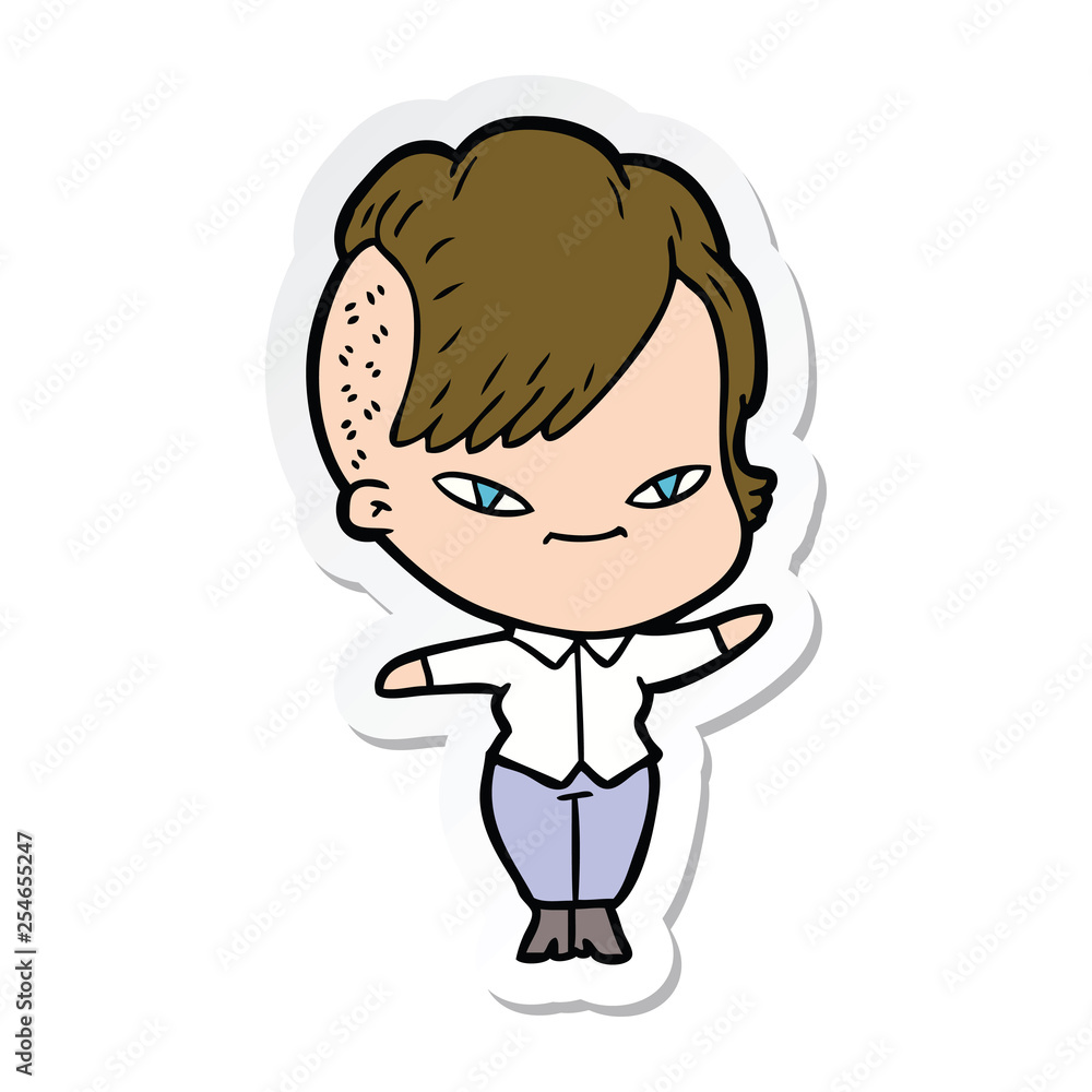 sticker of a cute cartoon girl with hipster haircut sticker of a cute cartoon girl with hipster haircut