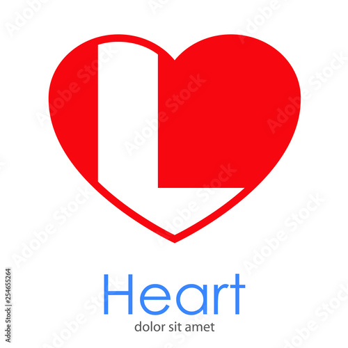 Logotipo letra L en color blanco en corazón color rojo