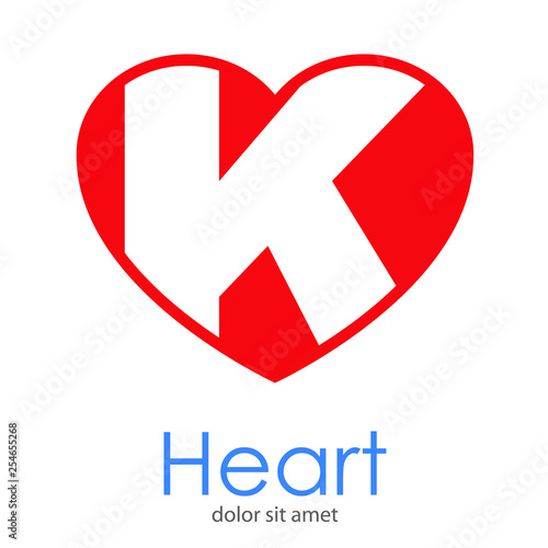 Logotipo letra K en color blanco en corazón color rojo