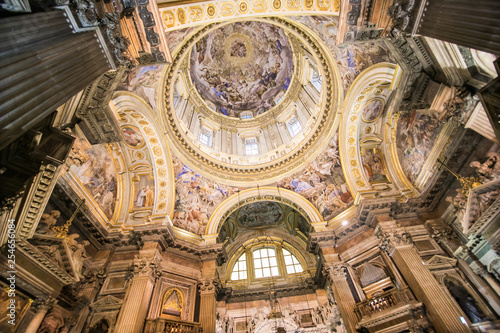 NAPLES, ITALY - November, 2018: Interiors and details of barroco church of the Gesu Nuovo in Naples, Italy.