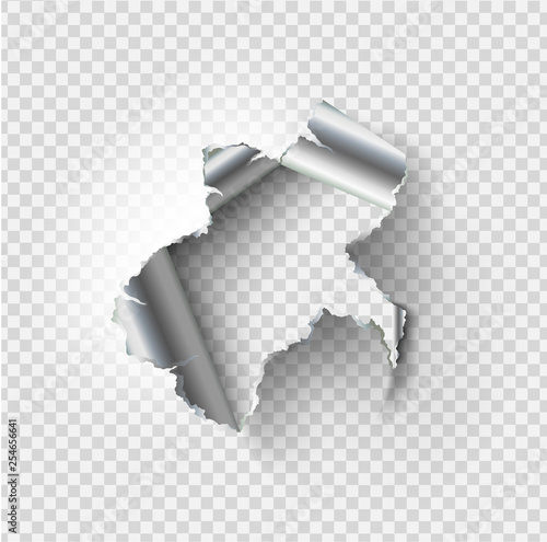 ragged Hole torn in ripped steel on transparent background