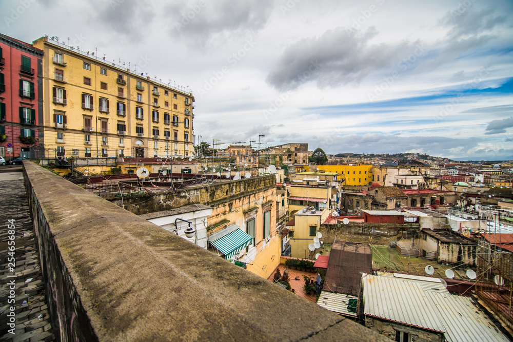 NAPLES, ITALY -November, 2018: View of Sant'Elmo Castle in Naples. Naples is one of the most densely populated cities in Europe.