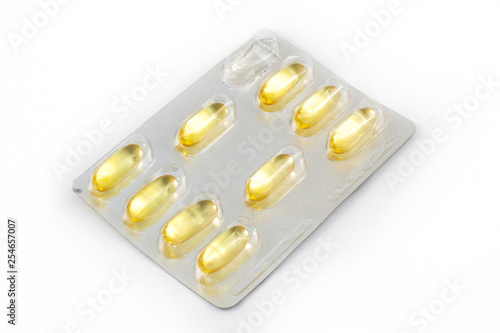 Blister pack of fish oil capsules isoated on white