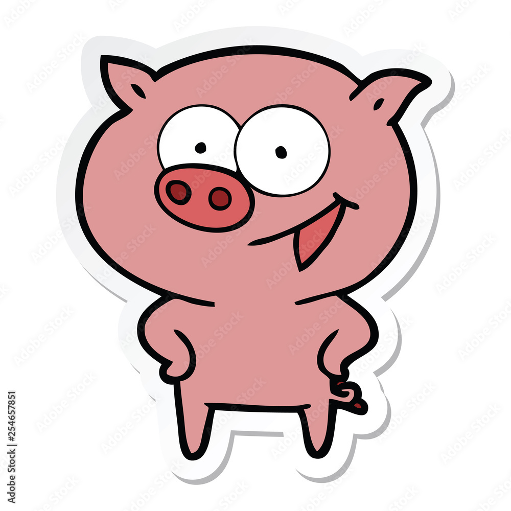 sticker of a cheerful pig cartoon sticker of a cheerful pig cartoon