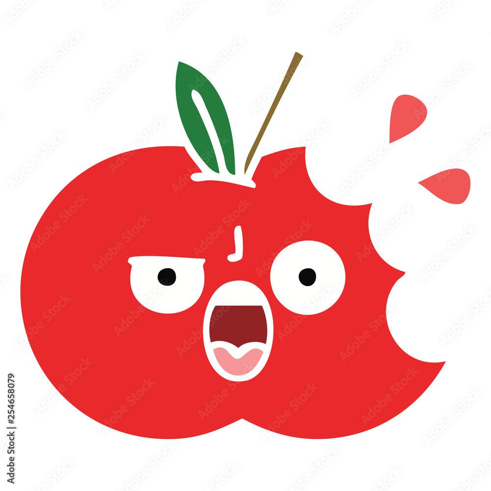 flat color retro cartoon red apple
