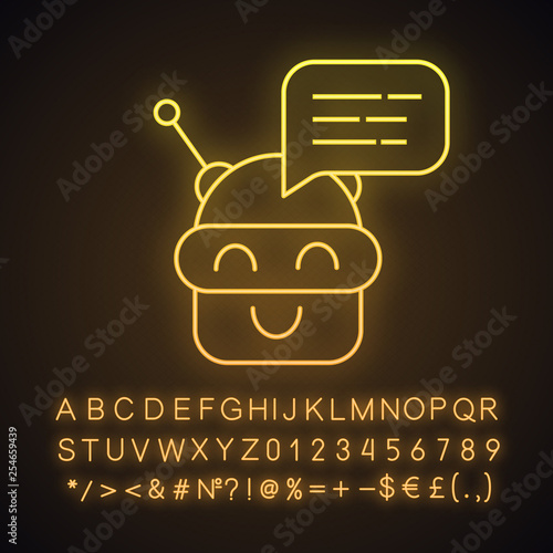 Chatbot message neon light icon